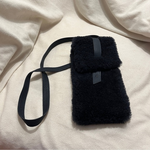 Maison Ullens Navy Sherpa Phone Holder Crossbody Bag - Picture 1 of 5